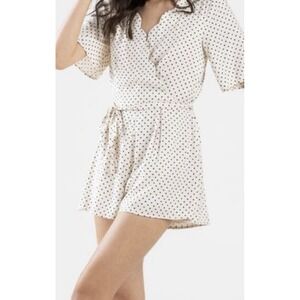 Trixxi Romper M Polka Dots, Belted Waist, Scalloped V-Shaped Neckline